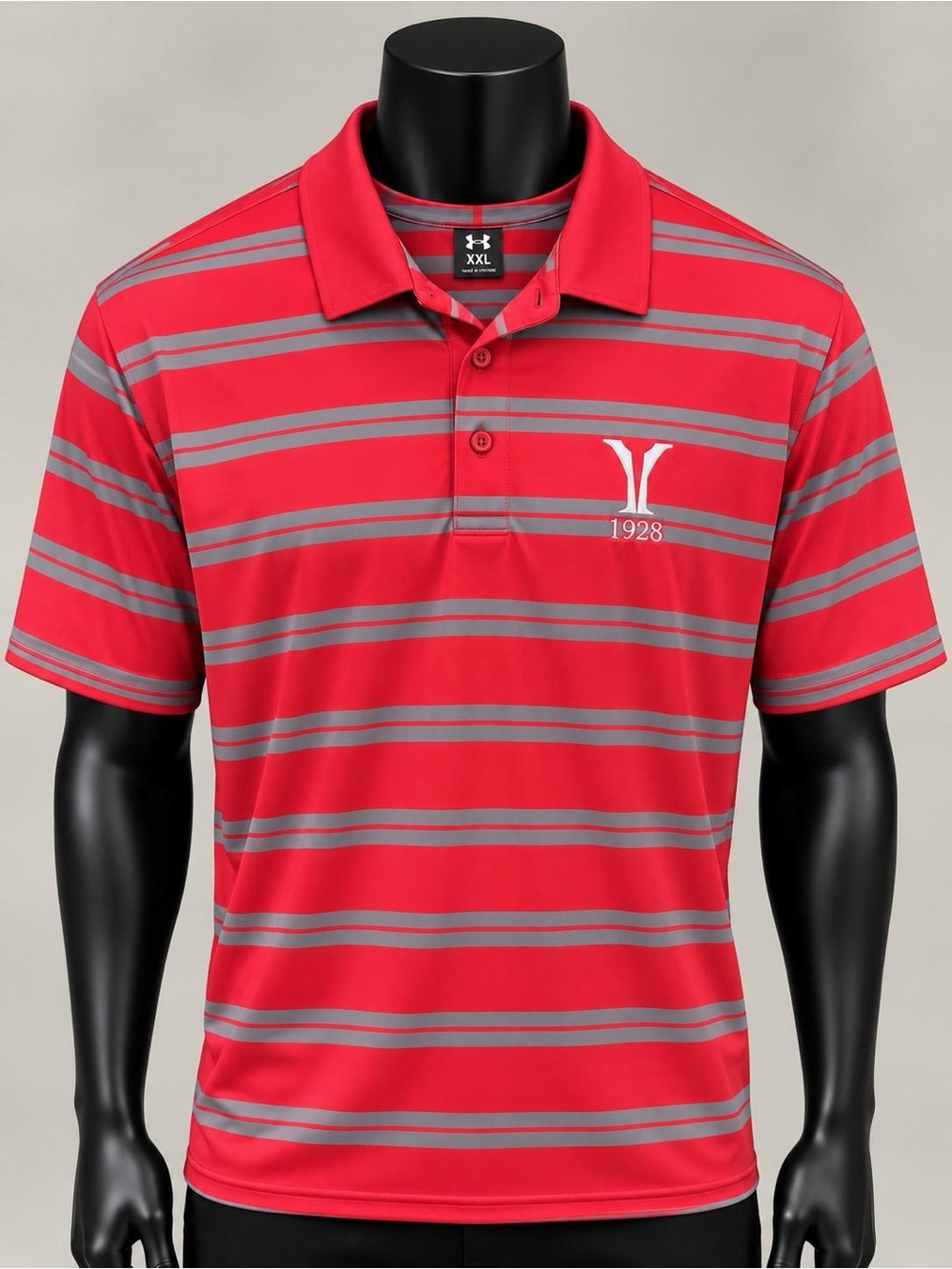Under Armour Men's Red Polo with Gray Stripes